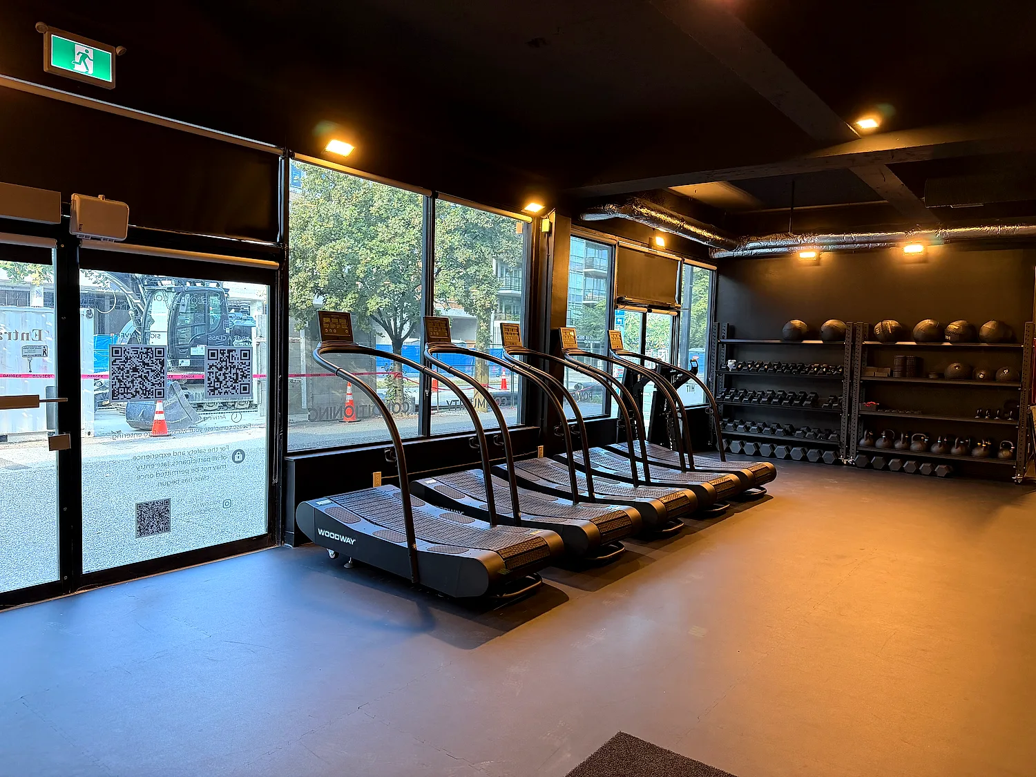 Woodway treadmills and weight racks at the Coresa studio in North Vancouver